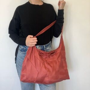 Unique salmon piece faux leather tote bag